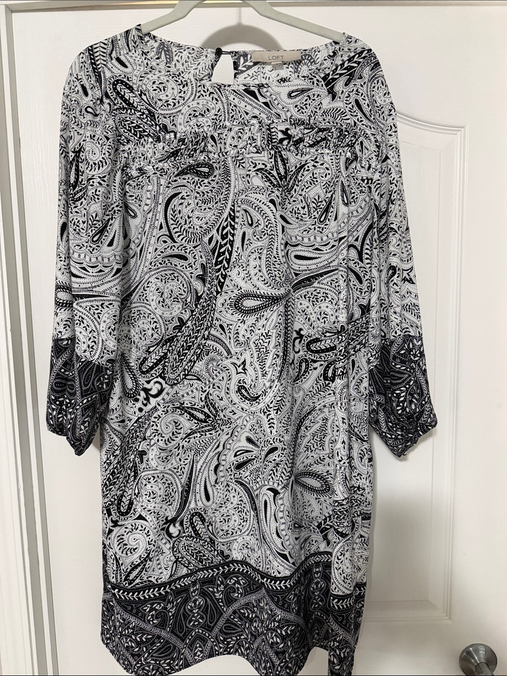 LOFT Black and White Paisley Midi Dress